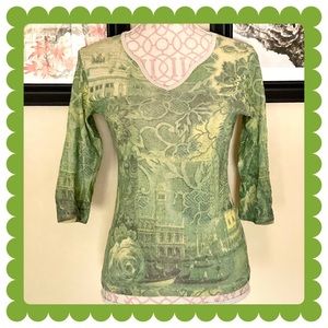 Green/yellow 3/4 length top EUC